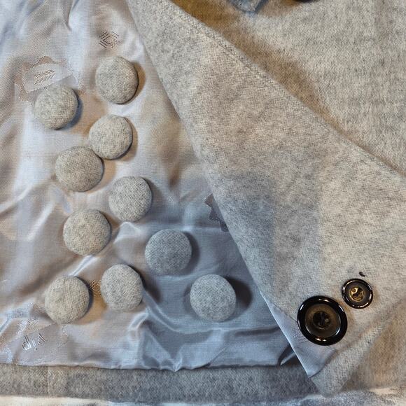 Double Brested Light Gray Lined Long Coat Felted Wool Women's Small Medium Gift - Picture 9 of 10